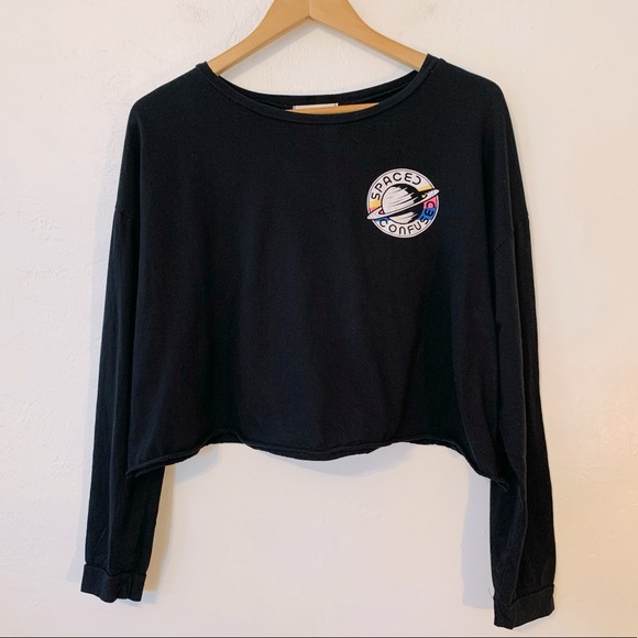 FRENCH PASTRY Spaced and Confused Long Sleeve Crop Top Black Size XL - Picture 1 of 6